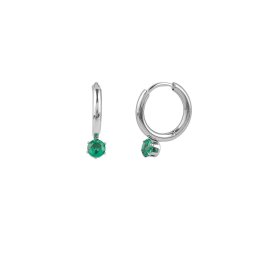 Náušnice z nerezové oceli kroužky s broušeným kamínkem, barva 2 emerald stříbrná