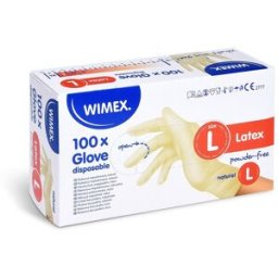 Wimex latexové rukavice, nepudrované, natural, `L` - 100 ks