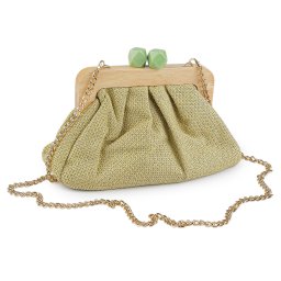 Kabelka - psaníčko s dřevěným rámečkem, barva 4 zelená khaki sv. zlatá