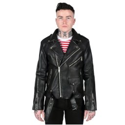 bunda (křivák) pánská STRAIGHT TO HELL - Vegan Commando - Black/Silver - Ball Pull/Red Lining - VEG-COM-BLK-SIL