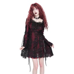 šaty dámské DEVIL FASHION - Gothic - Red Floral - SKT24502