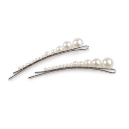 Sponky do vlasů / pinetky s perlami, barva 1 bílá stříbrná