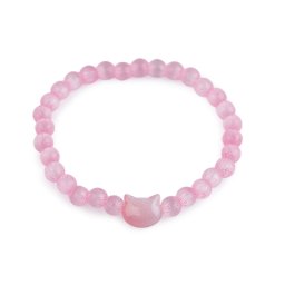 Náramek pružný ze skleněných korálků kočka, motýl, hvězda, barva 2 růžová sv. kočka