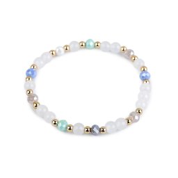 Náramek pružný ze skleněných korálků, barva 1 bílá