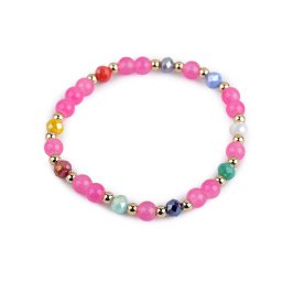 Náramek pružný ze skleněných korálků, barva 5 růžová