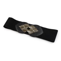 Dámský pásek pružný kovová spona, barva 3 (7,5 cm) černá zlatá