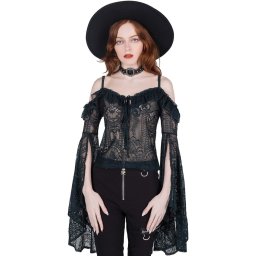 tričko dámské s dlouhým rukávem (halenka) KILLSTAR - Breathless Lace Bardot - EMERALD - KSRA003267