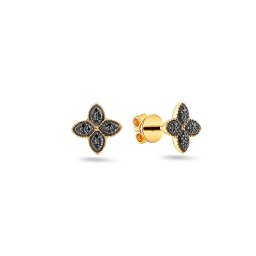 Náušnice čtyřlístek s černými diamanty, žluté zlato 14K IZBR1490B