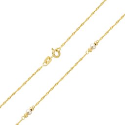 SILVEGO Zlatý náhrdelník Singapur ze žlutého zlata se zlatými korálky a přírodní perlou - 1,2 mm - 42 cm