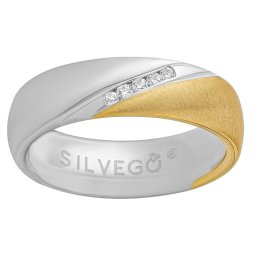 SILVEGO Snubní stříbrný prsten SHULIEN pozlacený 14 kt. žlutým zlatem s Brilliance Zirconia - obvod 52 mm