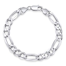 SILVEGO Stříbrný masivní náramek Figaro 9 mm - rhodiovaný - 24 cm