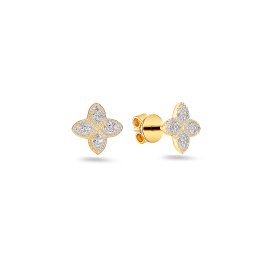 Náušnice diamantový čtyřlístek, žluté zlato 14K IZBR1490