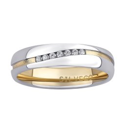 SILVEGO Snubní stříbrný prsten MARIAGE pozlacený žlutým zlatem s Brilliance Zirconia - obvod 52 mm