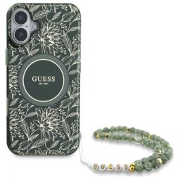 GUESS Flowers Allover Electro Pearl Strap MagSafe iPhone 16 Plus - zelená