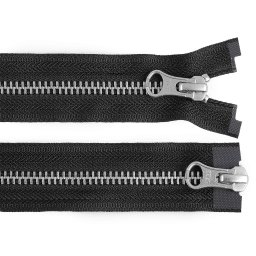Zip kovový YKK No 5 dělitelný 2 jezdce / dvoucestný 50 cm na kožené bundy, barva černá barva nikl