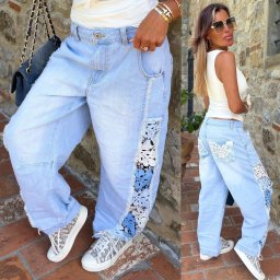 Světové Zboží Dámské jeans s krajkovým lampasem