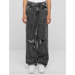kalhoty dámské (jeans) URBAN CLASSICS - Baggy - Distressed 90's Wide Leg Denim - Black Charcoal Washed - TB6155