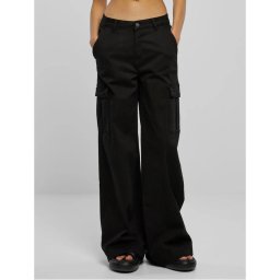kalhoty dámské URBAN CLASSICS - High Waist Wide Leg Twill Baggy Cargo - Black - TB6040