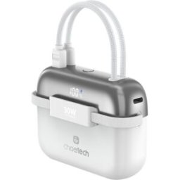 Choetech Mini Bag Digital 10000mAh PD30W Power Bank with Type-c+L cable Out for Ipad/iphone white