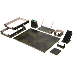 Elegantní kožený set pro manažery z ECO kůže - 10 ks (Černá + Kaki barva)