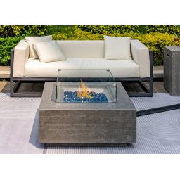 Betonové ohniště na plyn (propan butan) do exteriéru + integrovaný stůl 91x91cm OLYMP šedý