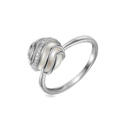 Nápaditý perlový prsten s diamanty, bílé zlato IZBR560A