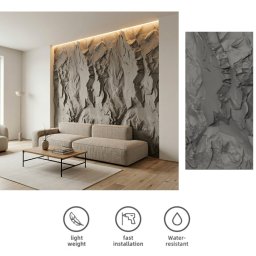 3D PU kamenný obklad reliéf skály – imitace šedá skalní struktura NOMA