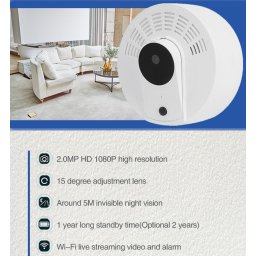 Kamera ukrytá v detektoru kouře FULL HD + 1 rok výdrž baterie + IR LED + WiFi + detekce pohybu