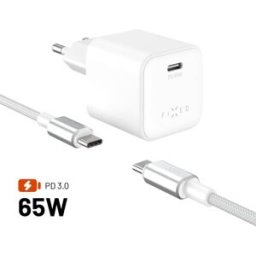 FIXED Mini GaN s USB-C výstupem a USB-C/USB-C kabelem 2m podpora PD 65W bílá