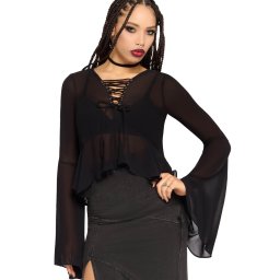 halenka dámská s dlouhým rukávem KILLSTAR - GAIA - Black Elegant Top - KSRA014765