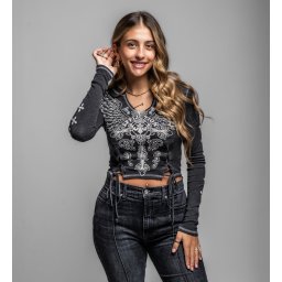 crop top s dlouhým rukávem (tričko dámské) AFFLICTION - IRON SOUL - AWV29142-BBUB
