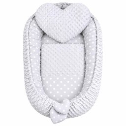 Luxusní hnízdečko s polštářkem a peřinkou New Baby z Minky Srdíčko šedé
