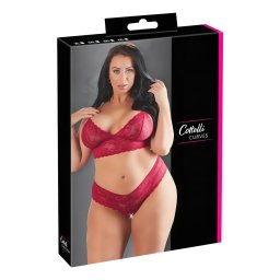 Cottelli Plus Size - podprsenka a kalhotky - jemn krajka - erven