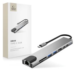 Tech-Protect HB09 USB-C hub 8v1 s HDMI 4K 60 Hz, PD 100 W a RJ45 vesmírně šedý