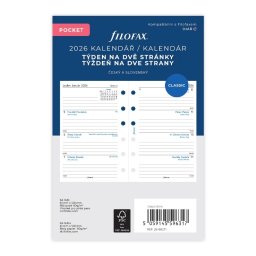 Filofax kalendář kapesní 2026 ČJ+SJ týden/2 stránky