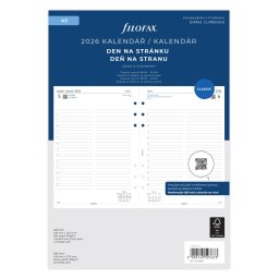 Filofax Denní kalendář 2026 den/1 strana náplň A5 diářů ČJ + SJ
