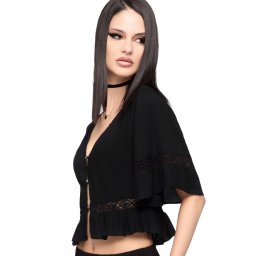 dámská halenka - crop top KILLSTAR - MIDNIGHT VALE - Black - KSRA014839