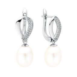 Silvego Stříbrné náušnice Cleopatra s přírodní bílou perlou a Brilliance Zirconia - GRP22101ESFWP