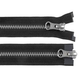 Zip kovový YKK No 5 dělitelný 2 jezdce / dvoucestný 90 cm na kožené bundy, barva černá barva nikl