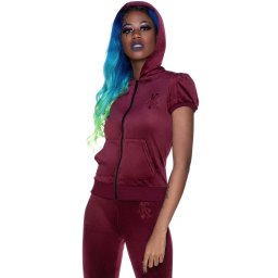mikina dámská s krátkým rukávem KILLSTAR - Dee-Lux Velvet - Burgundy - KSRA003461