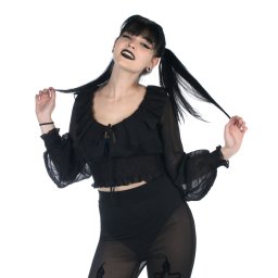 crop top s dlouhým rukávem - halenka KILLSTAR - Duskwillow - Black - KSRA013951