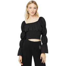 dámský crop top s dlouhým rukávem KILLSTAR - Basilika - Black Ghotic Blouse - KSRA012881