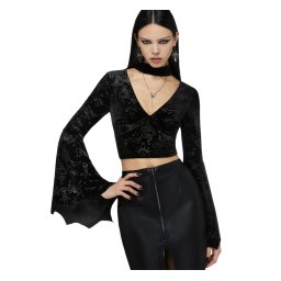 tričko dámské s dlouhým rukávem (top) KILLSTAR x ELVIRA - Yours Cruelly Bat - Black - KSRA014135