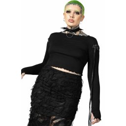 dámský crop top s dlouhým rukávem KILLSTAR - Shailagh - Black - KSRA007450