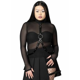 dámský siťovaný top s dlouhým rukávem KILLSTAR - Mock Widow Mesh - Black - KSRA007755