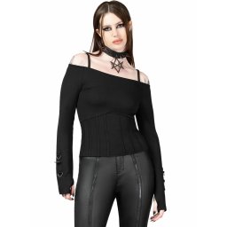 dámský top s odhalenými rameny a dlouhým rukávem KILLSTAR - Desolate Cold - Black - KSRA008428