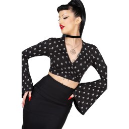crop top se zvonovými rukávy KILLSTAR - Betty's Bash - Black - KSRA010991