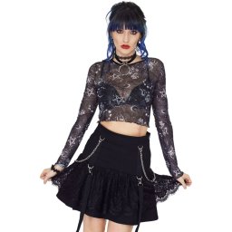 síťovaný crop top s dlouhým rukávem JAWBREAKER - Tarot - Black - TPA 3212