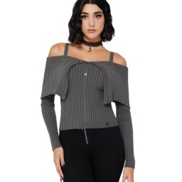 dámský top s odhalenými rameny KILLSTAR - Dusk Empress - Grey - KSRA013926