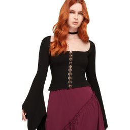 dámský korzetový top s dlouhým rukávem KILLSTAR - Night Empress - Black - KSRA014259